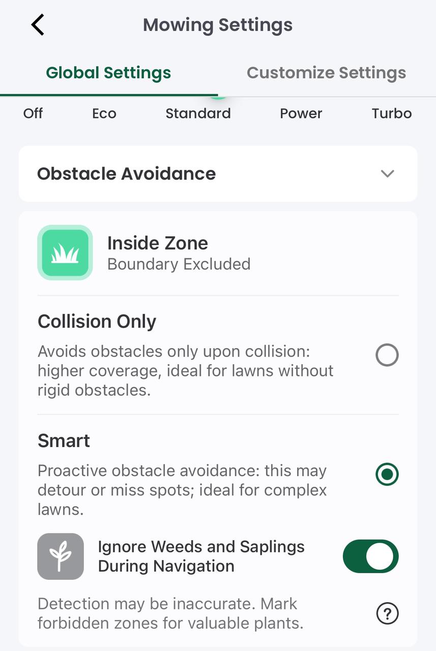 Global Settings - Obstacle Avoidance Settings within Zone
